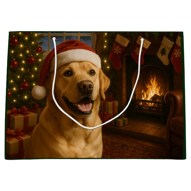 Sacola Para Presentes Grande Yellow Labrador Retriever Holiday  (Frente)