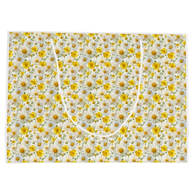 Sacola Para Presentes Grande Yellow Watercolor Wildflowers Pattern  (Verso)