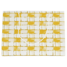 Sacola Para Presentes Grande Yellow White Plaid Stripes Birthday