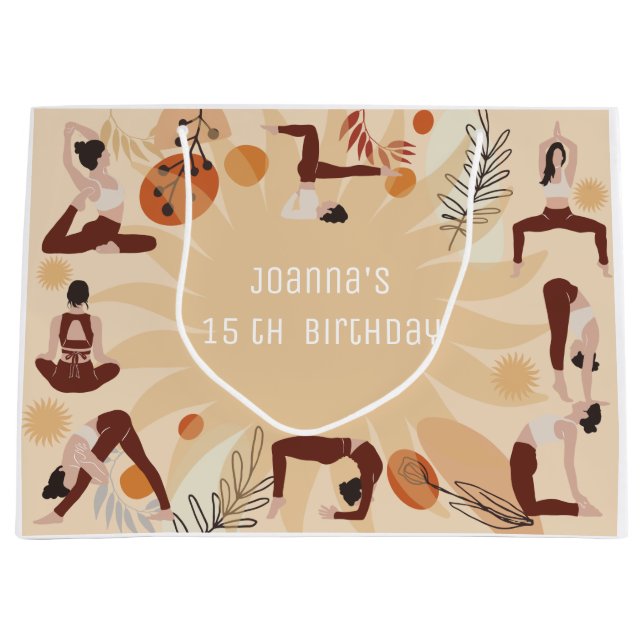 Sacola Para Presentes Grande Yoga festa de aniversário (Frente)