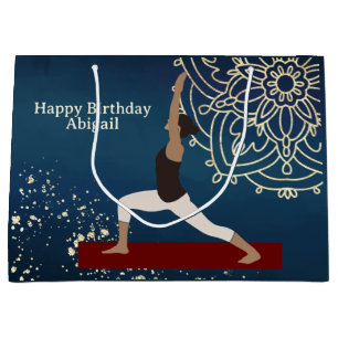 Sacola Para Presentes Grande Yoga Personalizado Dourado, Azul, Mandala Vermelho
