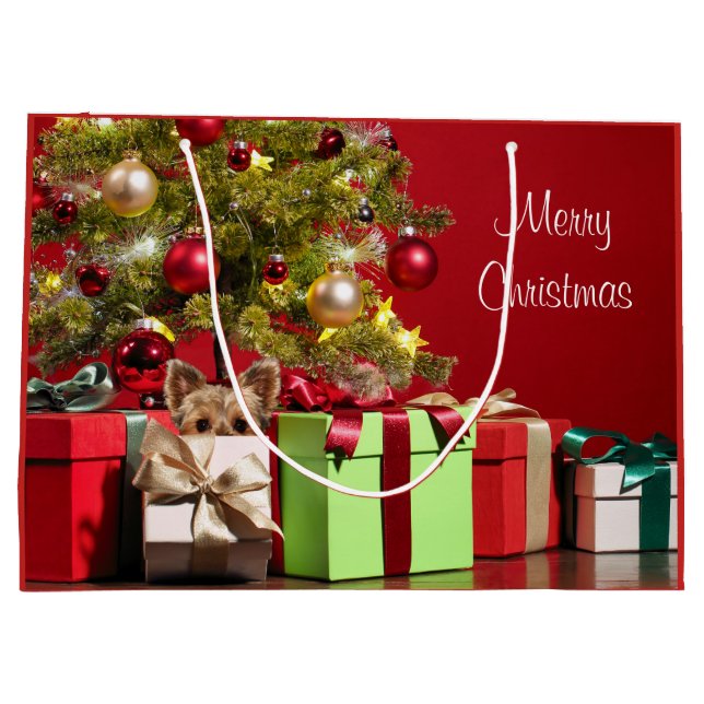 Sacola Para Presentes Grande Yorkie Natal (Verso)