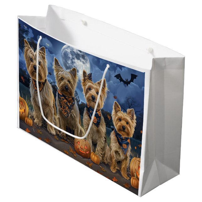 Sacola Para Presentes Grande Yorkipoo Halloween Spooky (Frente inclinada)