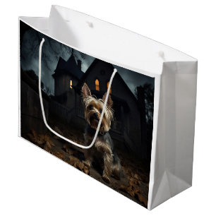 Sacola Para Presentes Grande Yorkshire Terrier Halloween Assustador