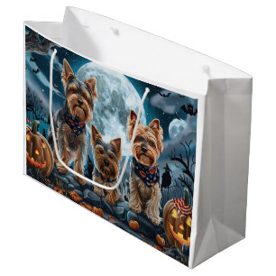 Sacola Para Presentes Grande Yorkshire Terrier Halloween Spooky
