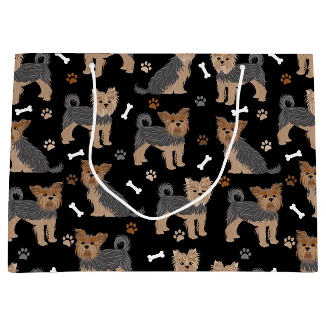 Sacola Para Presentes Grande Yorkshire Terrier Paws e Bones Yorkie Dog (Frente)