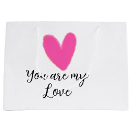 Sacola Para Presentes Grande you are my love pink red heart watercolor kidretro