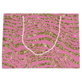 Sacola Para Presentes Grande Zebra Brilho Falso Dourado Rosa 