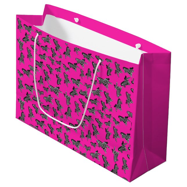 Sacola Para Presentes Grande Zebra rosa selvagem moderna (Frente inclinada)