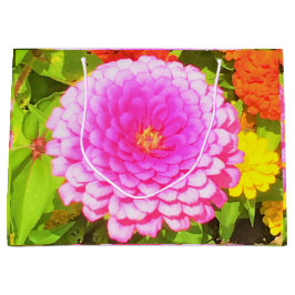 Sacola Para Presentes Grande Zinnia rosa redonda bonito no Jardim de Verão