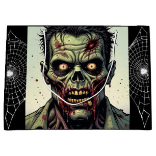 Sacola Para Presentes Grande Zombie e teias de aranha no Halloween