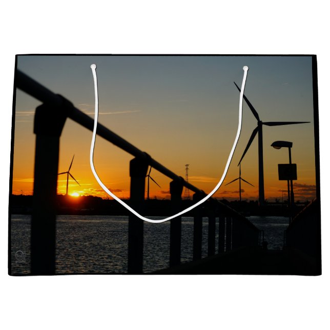 Sacola Para Presentes Grande Zonsondergang met windmolen, Rustgevend relaxt. (Frente)