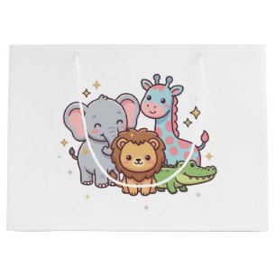 Sacola Para Presentes Grande Zoológico Animais Fofos Kawaii Crianças Selvagens 