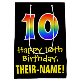 Sacola Para Presentes Média 10º aniversário: Divertido, Negrito, Colorido, Arc