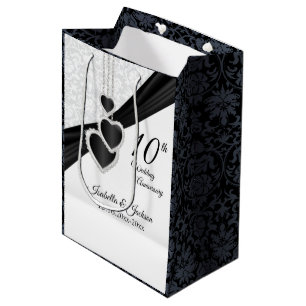 Sacola Para Presentes Média 10º aniversário do Casamento de Onyx e Brancos