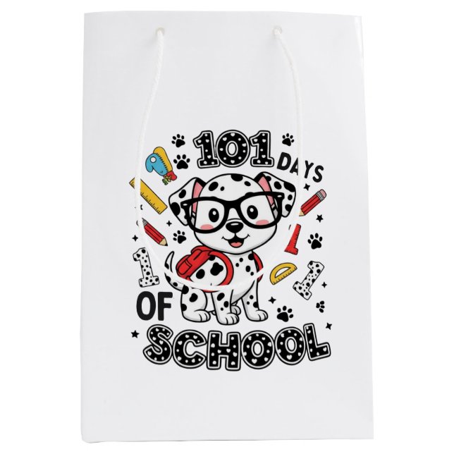 Sacola Para Presentes Média 101 Days of School Dalmatian Puppy (Frente)