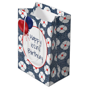 Sacola Para Presentes Média 102º Balões de Aniversário em Floral Denim
