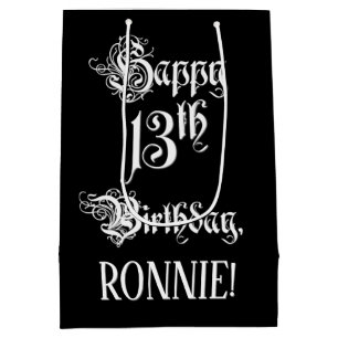 Sacola Para Presentes Média 13 Birthday: Rico, Script Elegante + Nome Personal