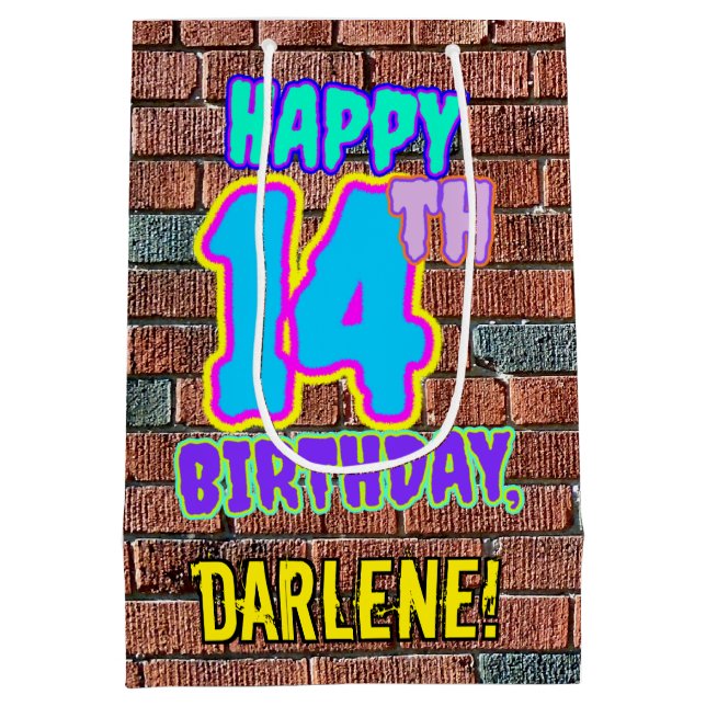 Sacola Para Presentes Média 14 Aniversário: Divertido, Grafite Urbano Inspirad (Verso)