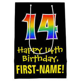 Sacola Para Presentes Média 14 Aniversário: Divertido, Negrito, Colorido, Arco