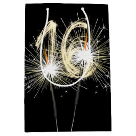 Sacola Para Presentes Média 16º aniversário dos Sparklers de preto