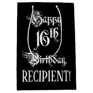 Sacola Para Presentes Média 16.o aniversário: Rico, Script Elegante + Nome Pe