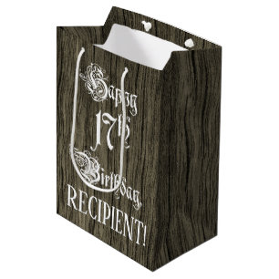 Sacola Para Presentes Média 17.o aniversário: Rico, aparência de madeira falsa
