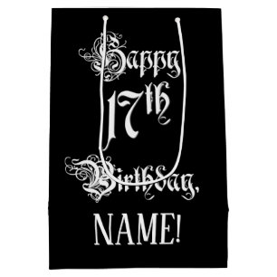 Sacola Para Presentes Média 17.o aniversário: Rico, Script Elegante + Nome Pe