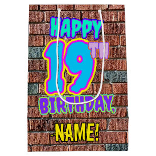 Sacola Para Presentes Média 19º aniversário: Diversão, Grafite Urbano Inspirad