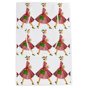 Sacola Para Presentes Média 1950 Natal Senhora Vintage