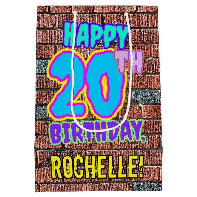 Sacola Para Presentes Média 20 Aniversário: Divertido, Grafite Urbano Inspirad (Verso)