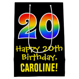 Sacola Para Presentes Média 20 Aniversário: Divertido, Negrito, Colorido, Arco