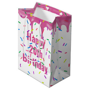 Sacola Para Presentes Média 20 Birthday Sprinkles Em Cintura Rosa