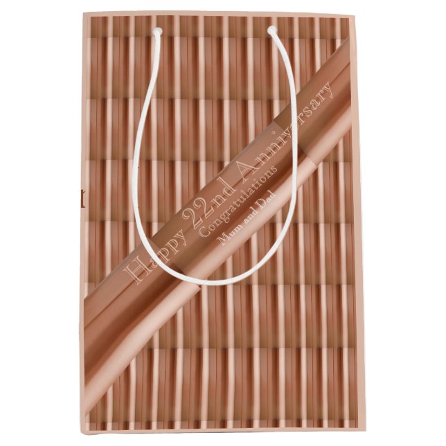 Sacola Para Presentes Média 22º aniversário de casamento Cobre (Frente)