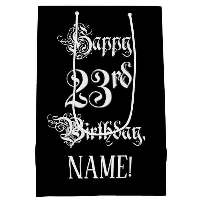 Sacola Para Presentes Média 23rd Birthday: Fancy, Elegant Script + Custom Name (Verso)