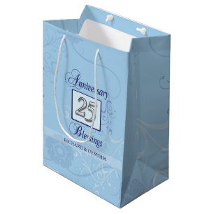 Sacola Para Presentes Média 25o Aniversário no azul e na prata