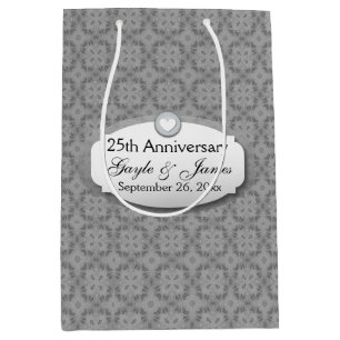 Sacola Para Presentes Média 25o Diamante Z02 do aniversário de casamento do