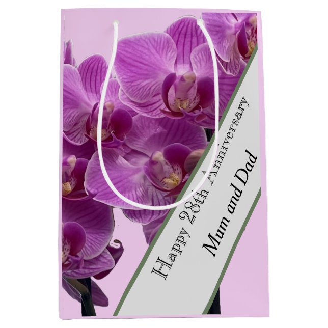 Sacola Para Presentes Média 28º Aniversário de Casamento Editável (Frente)