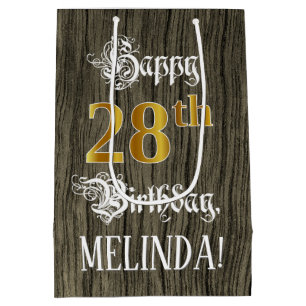 Sacola Para Presentes Média 28.º aniversário: Padrão Faux Dourado de Olhar e M
