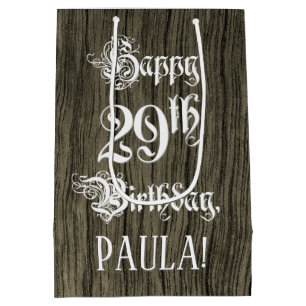 Sacola Para Presentes Média 29.o aniversário: Rico, Faux Wood Look + Nome Per