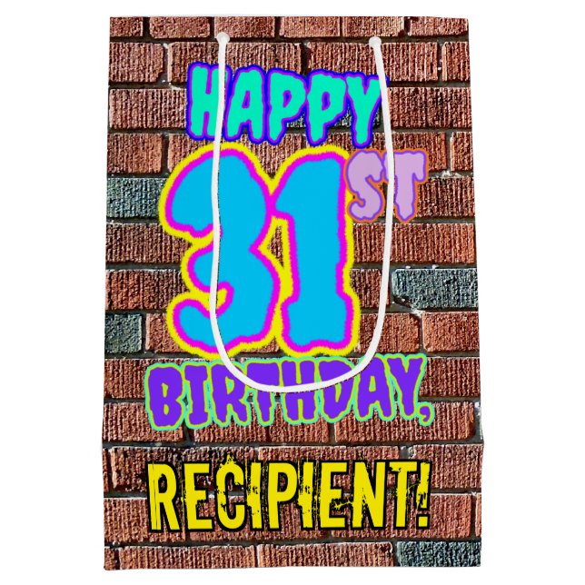 Sacola Para Presentes Média 31º Aniversário: Grafite Urbano Divertido Inspirad (Verso)