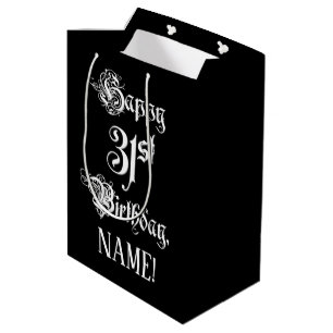 Sacola Para Presentes Média 31º Aniversário: Rico, Script Elegante + Nome Pers