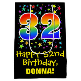 Sacola Para Presentes Média 32º aniversário: Estrelas coloridas padrão e arco-