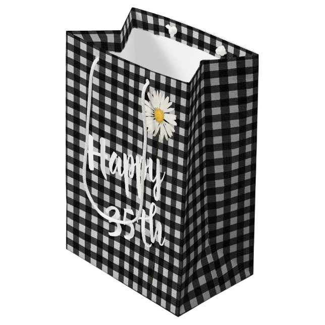 Sacola Para Presentes Média 35.º aniversário da margarida em Gingham Medium Gi (Frente inclinada)