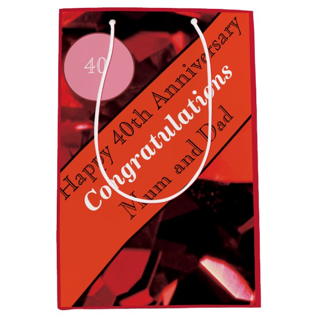 Sacola Para Presentes Média 40º Aniversário de Casamento Ruby (Frente)