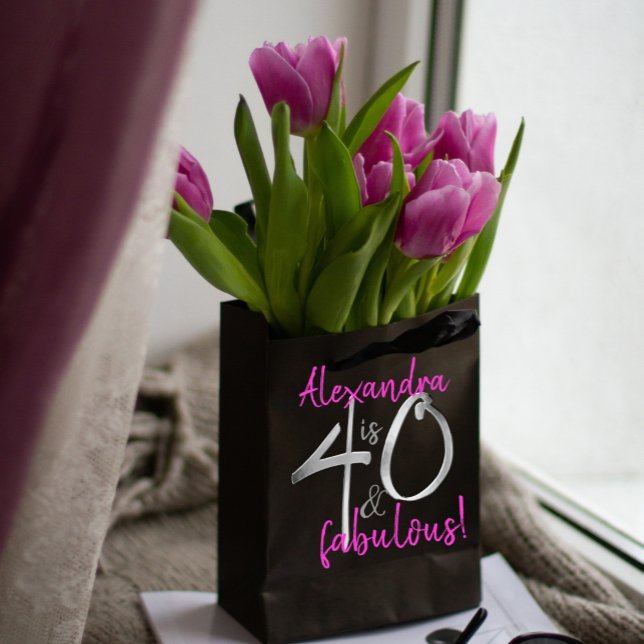 Sacola Para Presentes Média 40 e Fabuloso rosa e preto personalizado (Criador carregado)