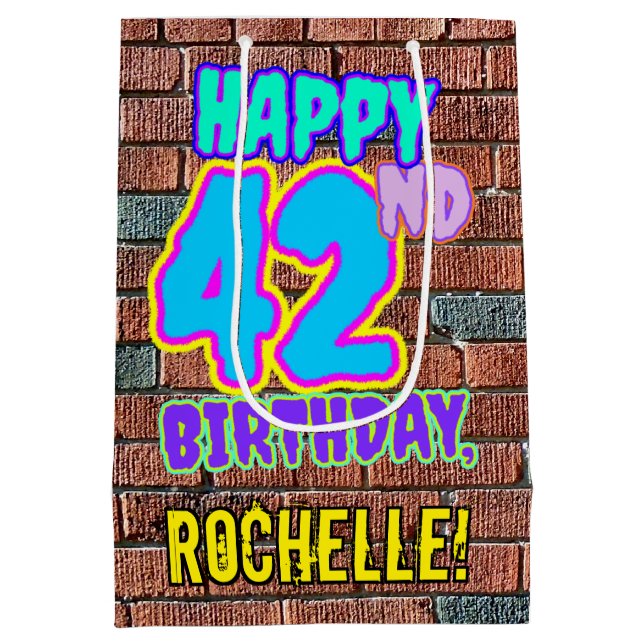 Sacola Para Presentes Média 42º Aniversário: Grafite Urbano Divertido Inspirad (Verso)