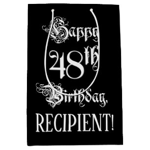 Sacola Para Presentes Média 48.o Aniversário: Rico, Script Elegante + Nome Pe