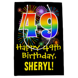 Sacola Para Presentes Média 49º aniversário: Padrão Divertido de Fogos de Arti