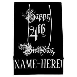 Sacola Para Presentes Média 4.o Aniversário: Rico, Script Elegante + Nome Per